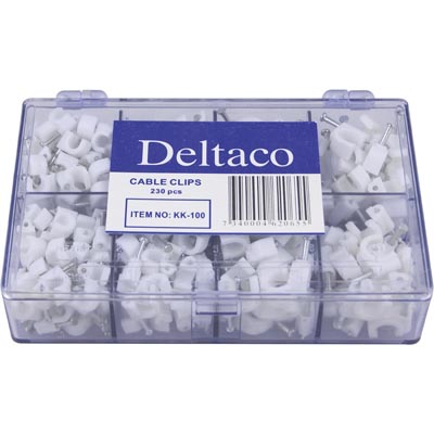 Deltaco Plastic Cable Clips with Steel Nails, 4 sizes, 230-Pack